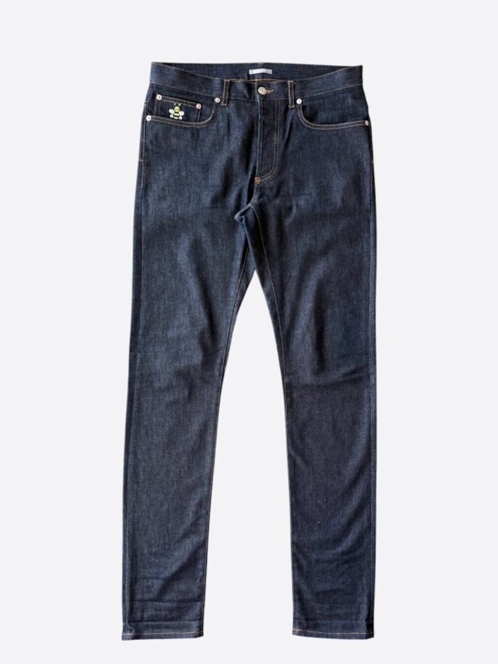 Dior Kaws Dark Blue Embroidered Bee Slim Jeans